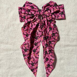 Pink with Black Castles Moons Bats Fabric Hair Bow Clip